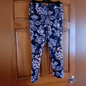 Ann Taylor Navy Floral Slim Trousers